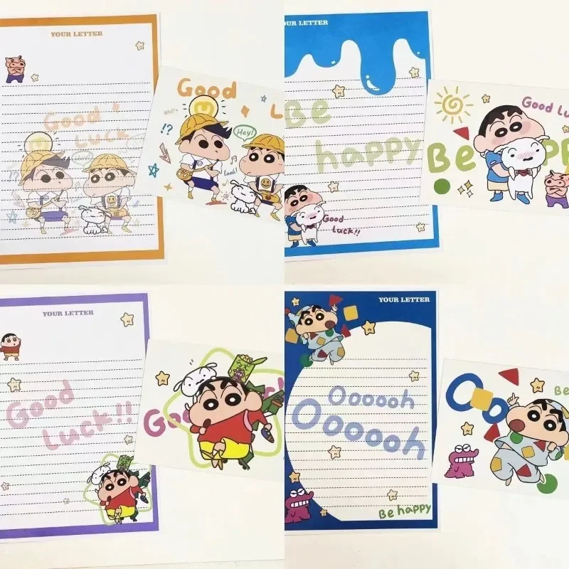 4pcs ชุด Crayon Shin-Chan ซองแผ่นจดหมายอะนิเมะ DIY งานแต่งงานวันเกิดการ์ดเชิญการเขียนเอกสารเครื่องเขียน