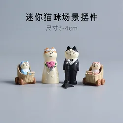 Cute Cat Wedding Zakka Figurine Bride Baby Stroller Resin Model Miniatures Model Cake Ornaments Decor Crafts Desktop Accessories