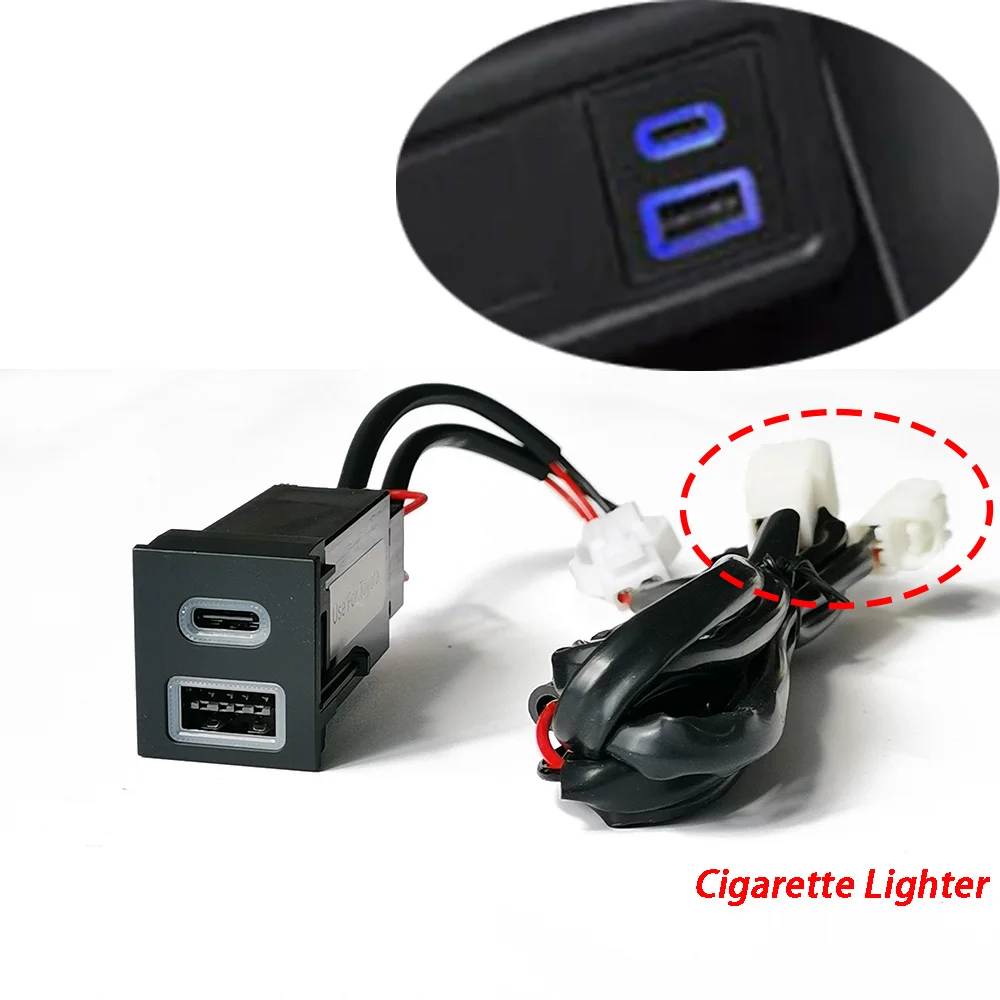 

Blue LED Car QC3.0 USB Charger TYPE C PD Quick Charge Auto Phone Charging Adapter Fit For Toyota RAV4 Wildlander Corolla
