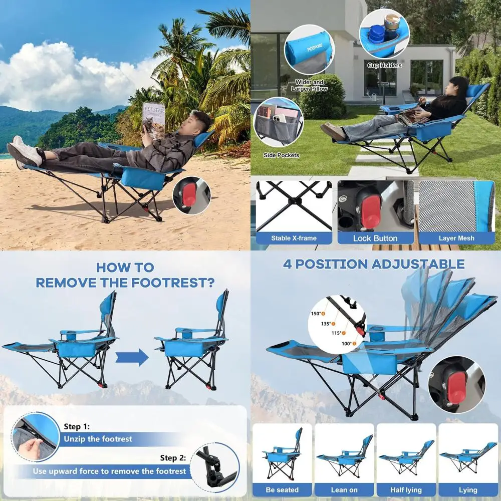 

Комплект из 2-х раскладных кемпинговых кресел, регулируемый в 4 положениях, удобный для взрослых, выдерживает до 265 фунтов, с сумкой-холодильником и подстаканником.