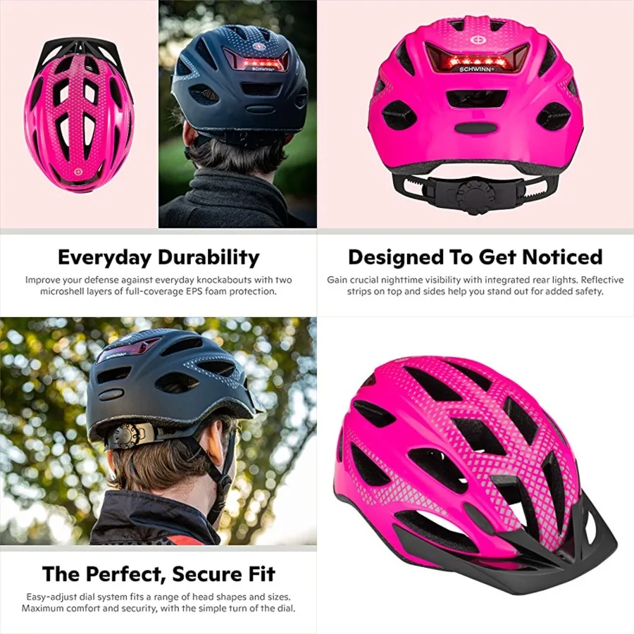 

Beam Lighted Helmet, Size 58 - 62 cm for Riders Ages 14+, Rear LED Light, Reflective Strips, Adjustable Dial and Straps, 17 Air