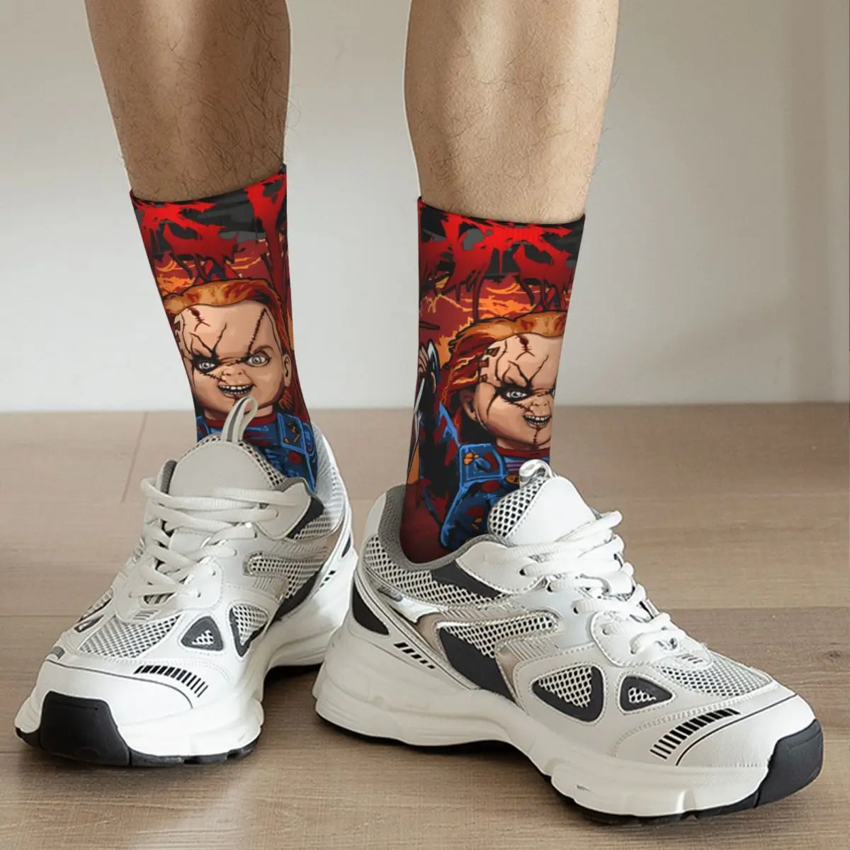 Retro Cool Heren Compressiesokken Unisex C-Chucky Street Style Naadloze Bedrukte Nieuwigheid Crew Sok