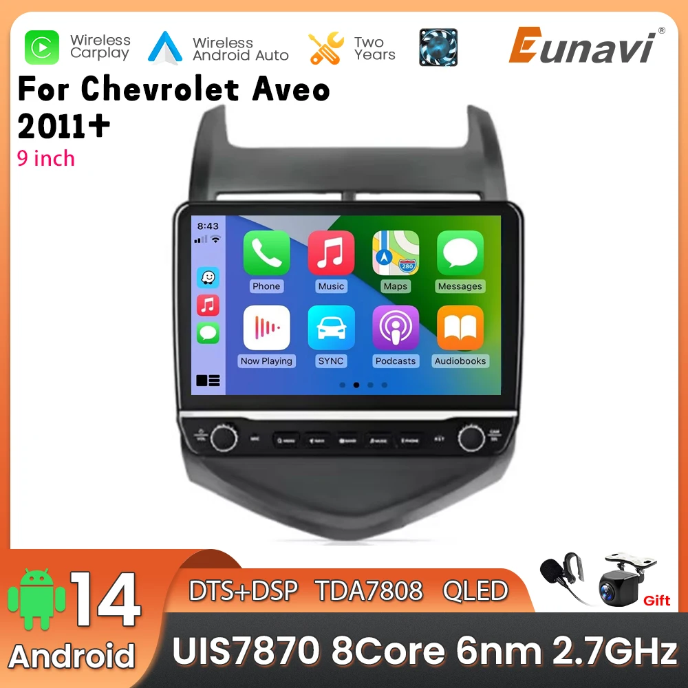 Android 14 2 Din Car Multimedia Player For Chevrolet Aveo 2011+ Head Unit Stereo GPS Navigation BT WIFI