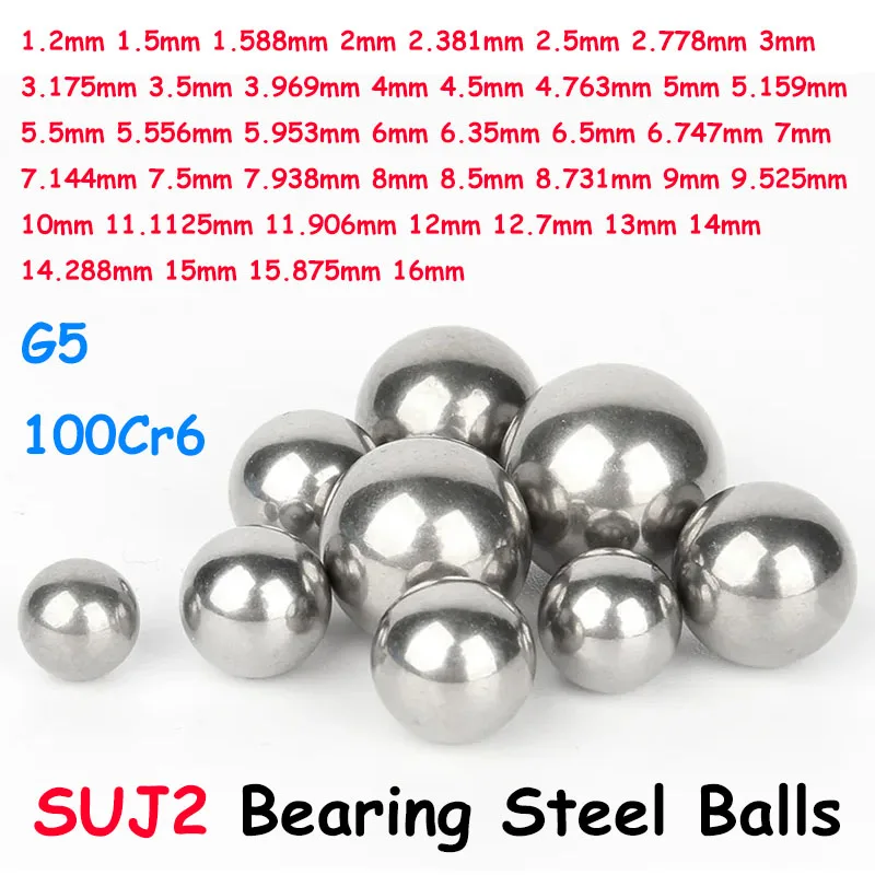 

SUJ2 Chromium Bearing Steel Balls Diameter 1.2-16mm Solid Smooth Steel Ball G5 100Cr6 Spherical Bead Ball 5/10/50/100/500pcs