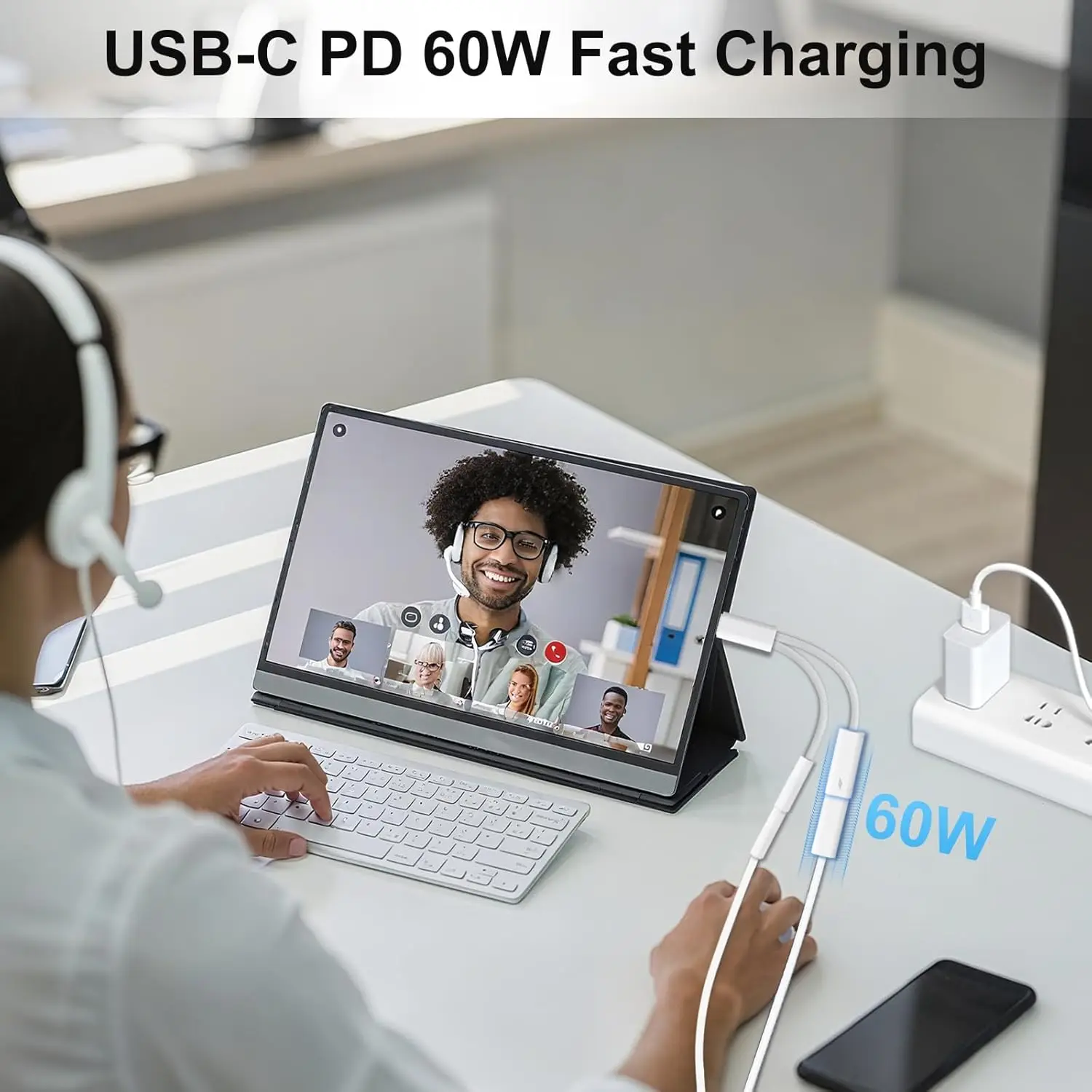 محول صوت USB C إلى 3.5 ملم 2 في 1 مع شحن سريع PD، مقبس سماعة رأس من النوع C لهاتف iPhone 16/15، Galaxy، iPad، MacBook