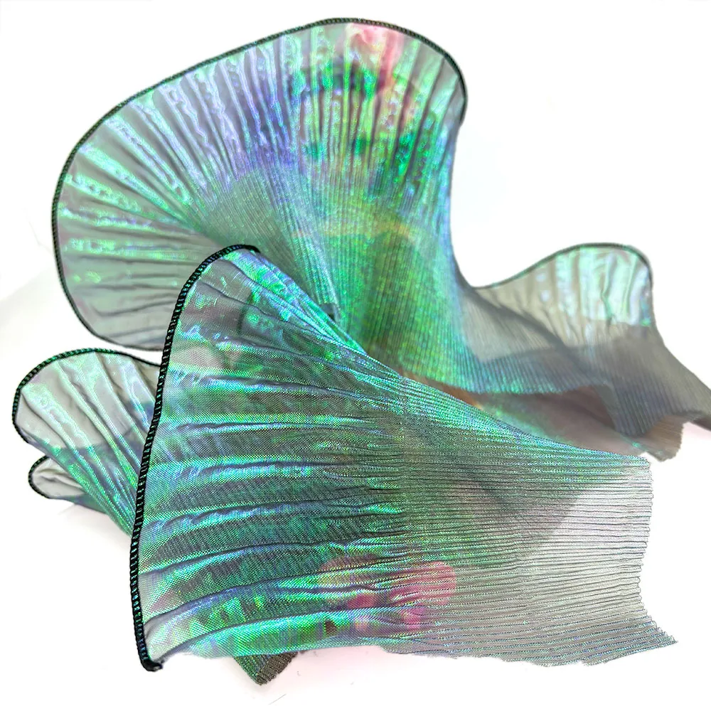 Kanten rand organza stof zeemeermin gegolfd transparant iriserend laser geplooid voor patchwork rokken bruiloft naaien kostuum aanbod