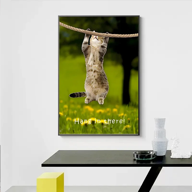2026 Hang In There Baby Cute Cat Yoga Poster Canvas Painting Wall Art for Home Office Shop Decor Adorable Pet Animal Prints