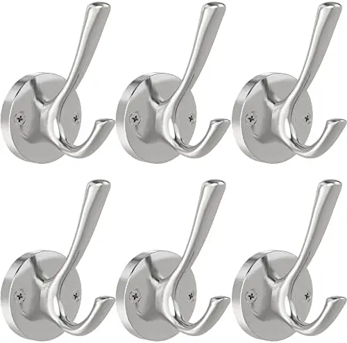 

Набор из 6 настенных крючков из матового никеля – прочные двойные крючки для одежды и полотенец для ванной, кухни, гардеробной