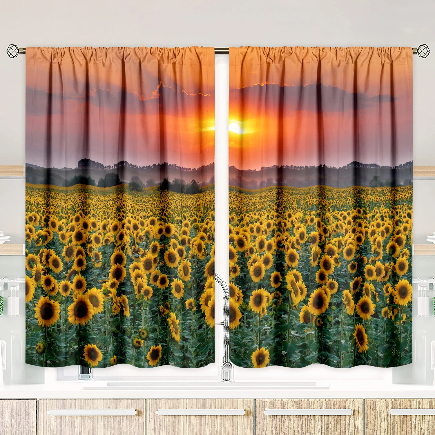 Sunflower Bliss Printed Curtains 2-Piece Polyester Set for Bedroom, Living Room & Study Decor, Cheerful Floral Window Treatment​