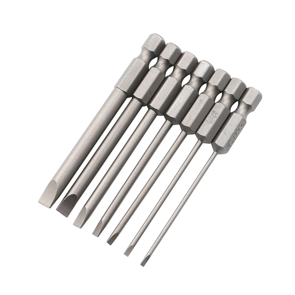 7pcs 50-100mm flat-blade screwdriver bit S2 alloy steel electric screwdriver bit 1.6-6.0 multifunctional manual screwdriver bit