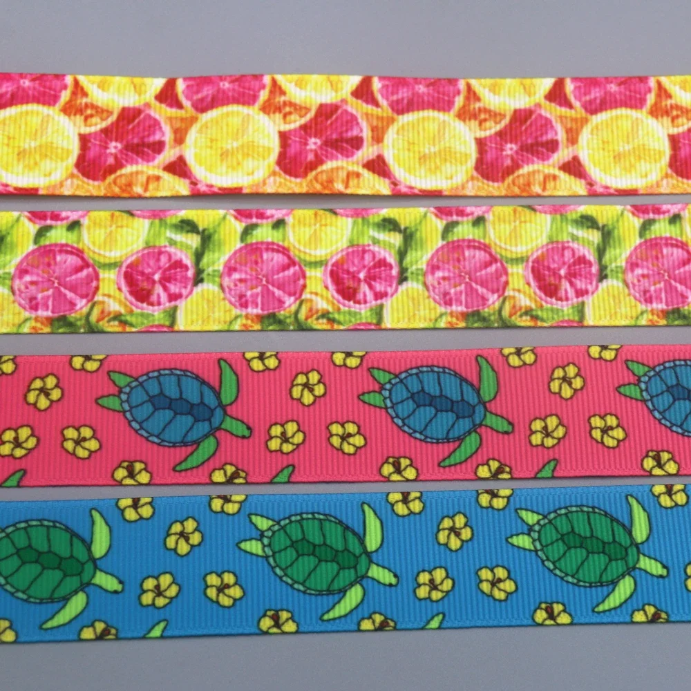 DUWES 50yards Turtle Lemon Orange Printed Grosgrain Ribbon Accessories Headwear Decoration Collar DIY Sewing Craft D2441