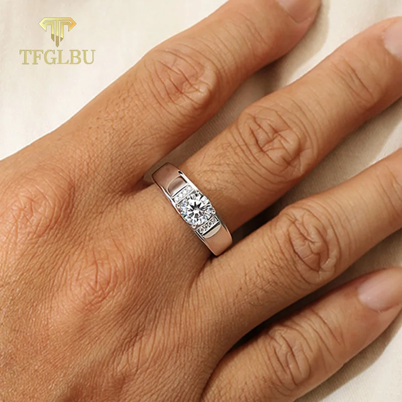 

TFGLBU D Vvs1 1 карат кольцо с муассанитом для мужчин искрящееся свадебное обручальное кольцо лабораторный бриллиант стерлингового серебра 925 пробы оптовая продажа ювелирных изделий