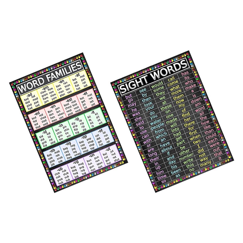 

2pcs Kids Educational Posters Paper Sight Words Classroom Display Hanging Decor Lightweight Alphabet Learning