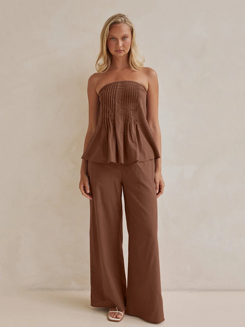 Marthaqiqi Home Clothes Female Tank Tops Sleepwear Sleeveless Nightie Strapless Nightgowns Backless Pajamas Pants Nightwear Suit