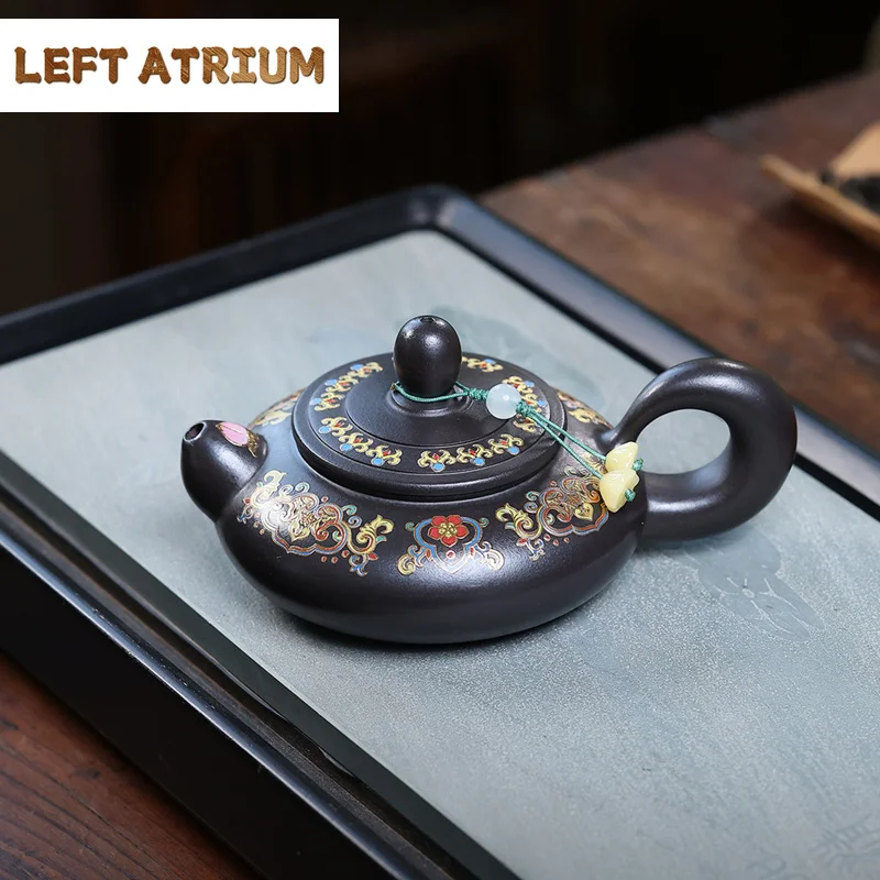 160ml Chinese Yixing Purple Clay Teapots Tradition Handmade Enamel Color Tea Pot Beauty Tea Infuser Kettle Raw Ore Zisha Tea Set