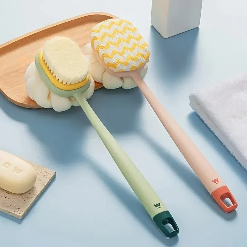 2 PCS/Set (1 Brush+1 Hook) Extended Loofah Net Back Brush Long Handle Shower Body Brush Random Color with Soft Mesh Sponge Brush