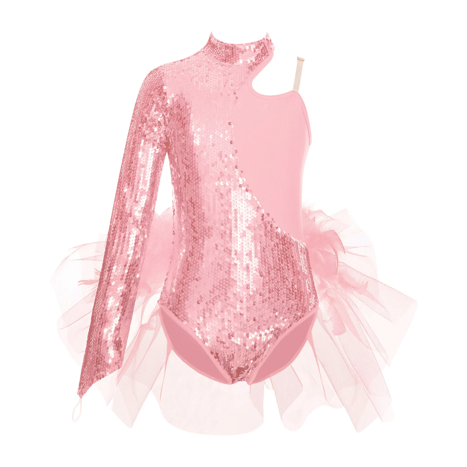 

Ballet Gymnastics Dancing Leotard Kids Girls 2024 New Sparkly Sequins Feather Tulle Skirted Bodysuit Dance Performance Costume