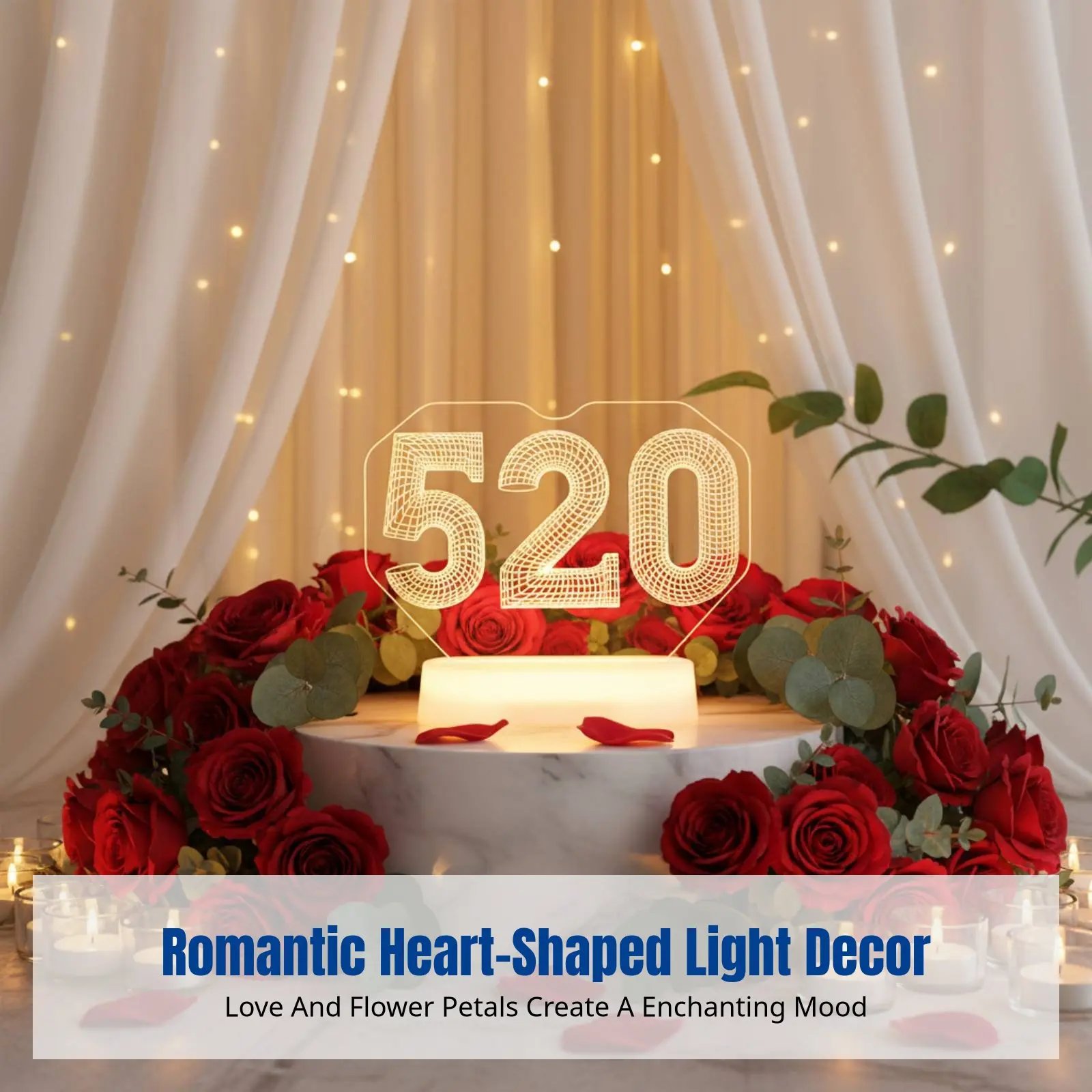 

Romantic LED Heart Shape Table Sign, Acrylic Light Up Decor for Valentine’s Day, Proposal, Desktop Ambience, Random Design