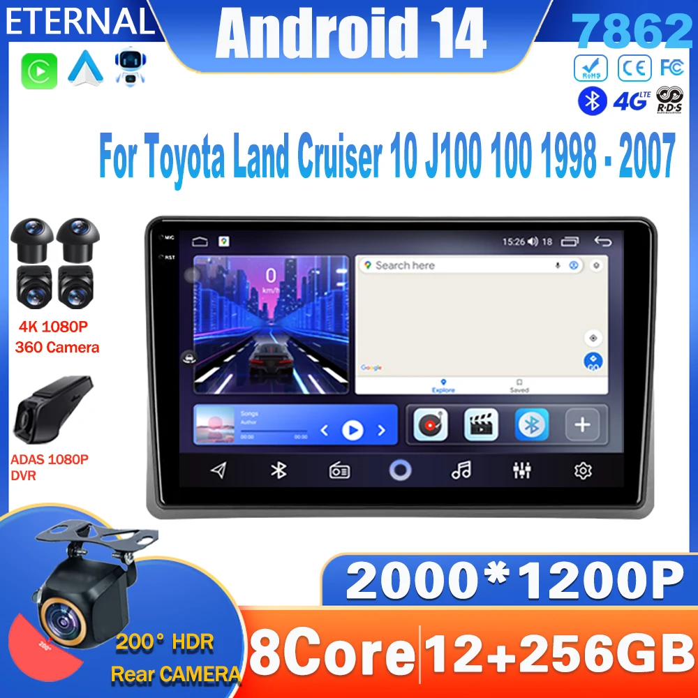 

Android14 Car Radio For Toyota Land Cruiser 10 J100 100 1998 - 2007 Multimedia Video Player Navigation Carplay Head Unit NO 2Din