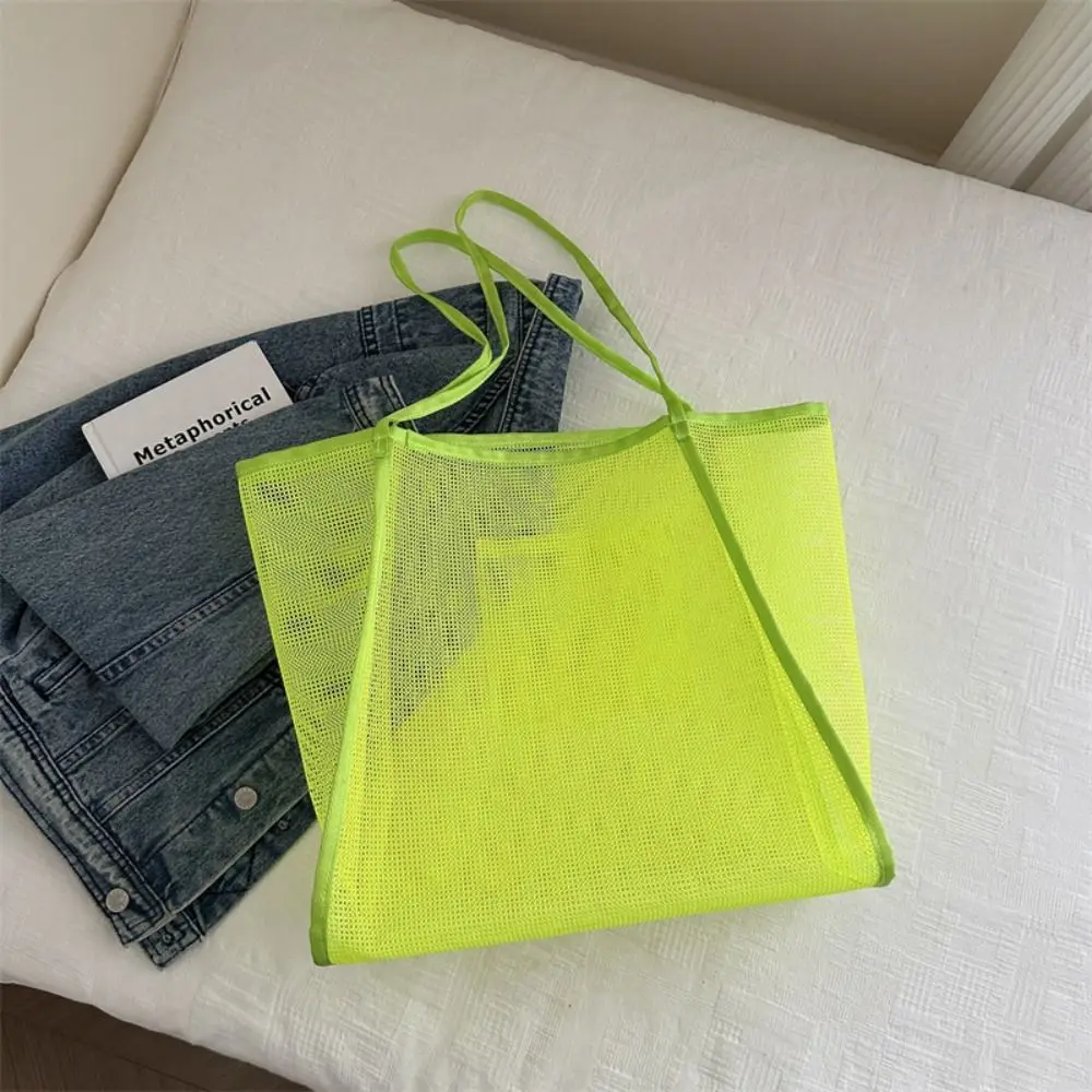 Portable Summer Hollow Out Totes Bag Swim Casual Mesh Shoulder Bag Large Capacity Beach Shopping Handbag For Women
