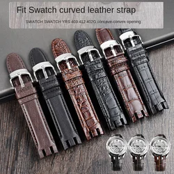 Cowhide Watch Strap 21mm  For Swatch Yrs403 412 402G Curved Concave-Convex Mouth Cowhide Men Watch Band