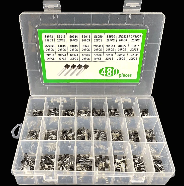 24Values TO-92 Transistor Assortment Assorted Kit Each BC327 BC337 BC517 BC547 BC548 BC549 2N2222 3906 3904 5401 5551 C945 1015