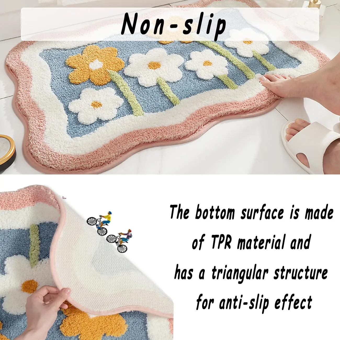 Cute Flower Bath Mat, Non Slip Water Absorbent Bathroom Rugs 3