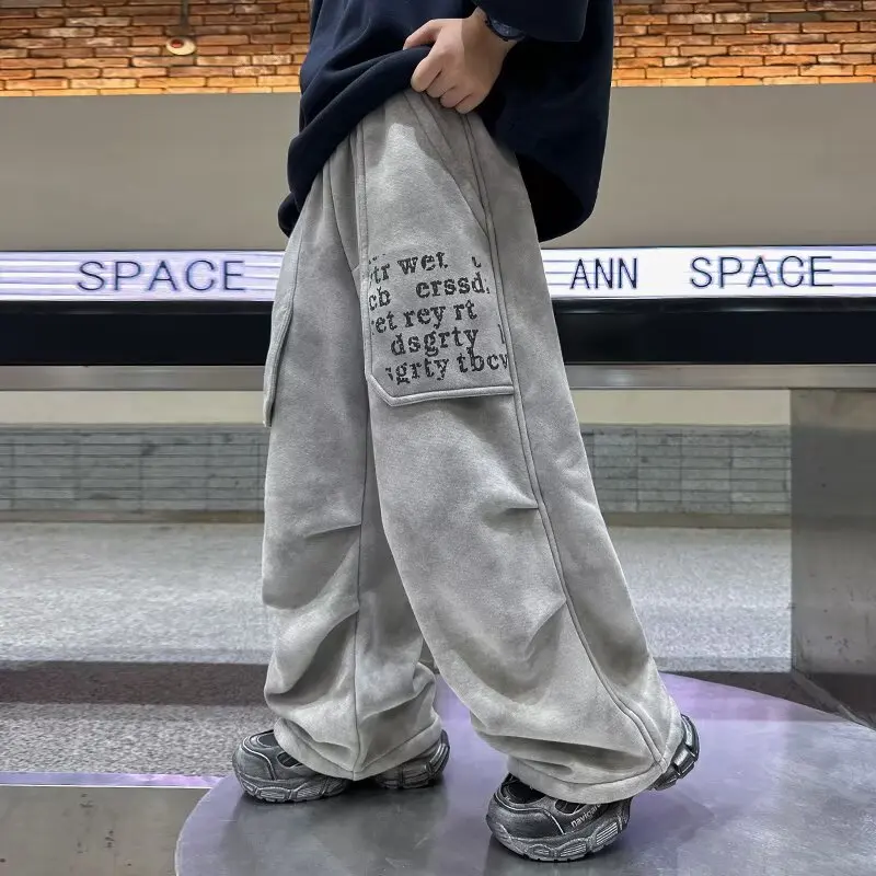 American Boys' Casual Pants Sweatpants Autumn New Children's Loose Trousers Grey Black Sports Pants Boy Clothes 2026