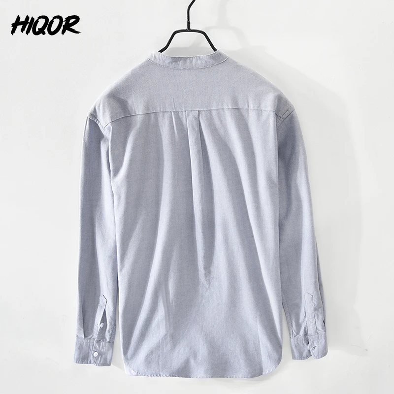 HIQOR Men\'s Shirt 100% Cotton All-match Long Sleeve Tops 2024 Spring Summer Solid Color Shirts Man Casual Blouses Streetwear Men