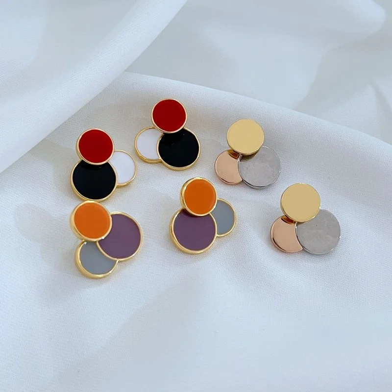 

Detachable round metal earrings in enamel glaze candy color