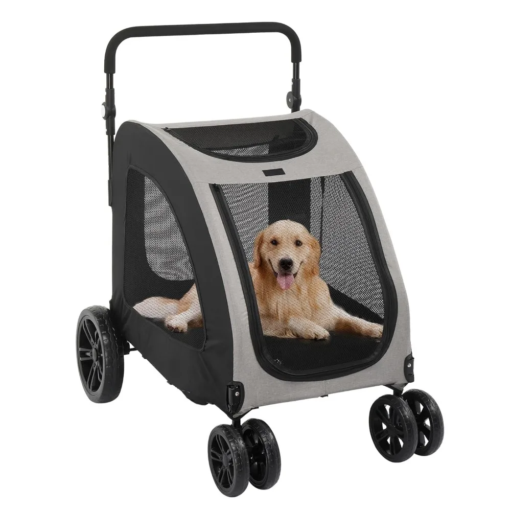 

Folding Pet Wagon Stroller, Dog Cart, Extra Large Dog, Cat Up to 100LBS, 4 Wheels Travel