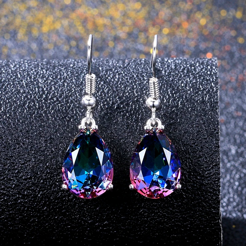 New Arrival Water Drop Shape Genuine 925 Sterling Silver Rhinestones Drop Earrings For Women Girls Party Engagement Jewelry