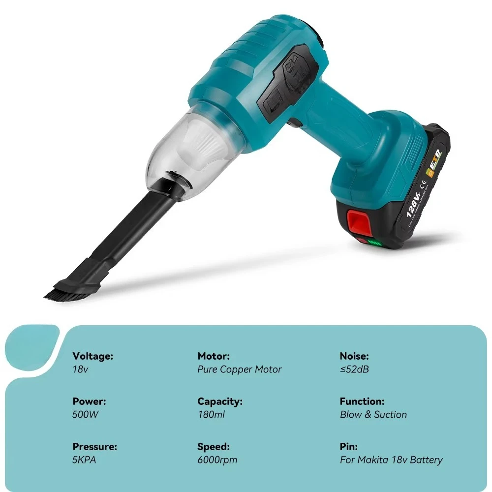 Aspirador de pó elétrico portátil sem fio 500W, ferramenta de limpeza recarregável, casa sem fio para carpetr