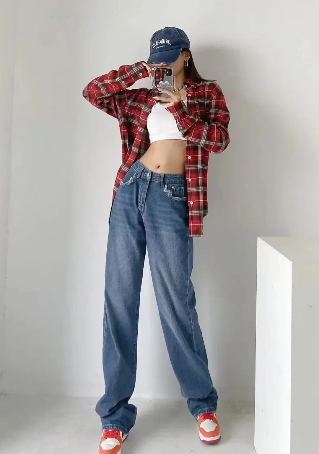 Women Jeans Washed Denim Wide Leg Pants Blue Pockets High Waist Y2k Streetwear Mom Jeans Zipper Fly 2025 Vintage Club Biker