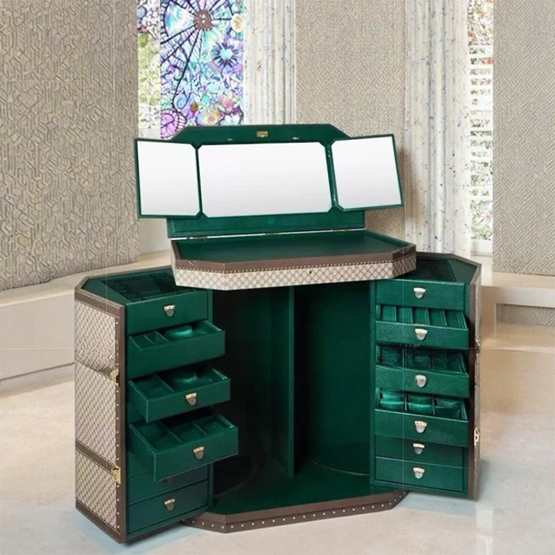 Italian jewelry cabinet, household floor-to-ceiling solid wood storage cabinet with mirror, light luxury high-end luxury house