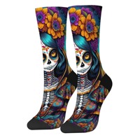 Day of the Dead Skull Floral Print Crew Socks Breathable Non-slip Unisex Funny Party Crazy Socks Halloween Gift