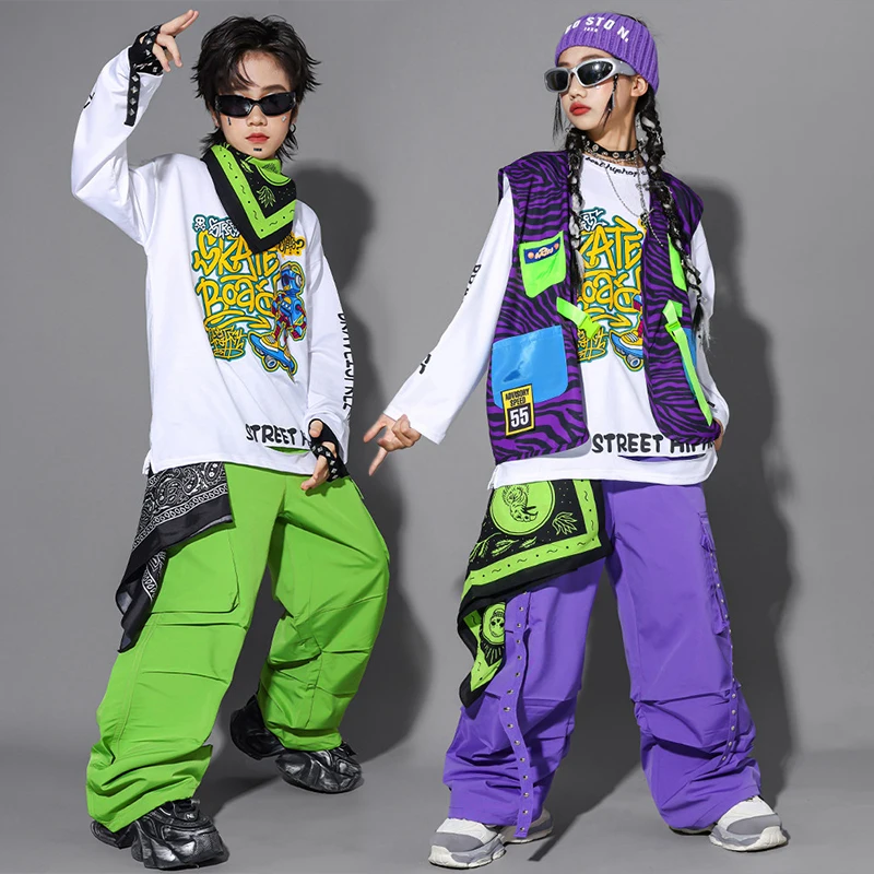 

Одежда для джазовых танцев, детская одежда для выступлений в стиле хип-хоп, одежда для уличных танцев для мальчиков и девочек, фиолетовые штаны, одежда для джазовых танцев 3210