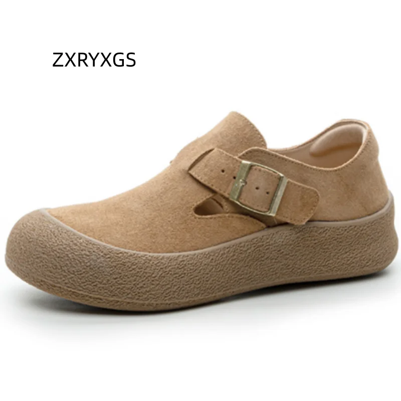 

ZXRYXGS 2025 New Premium Cow Suede Leather Sneaker Flat Soft Sole Fashion Casual Sneakers Women Large Size Shoes Trendy Flats