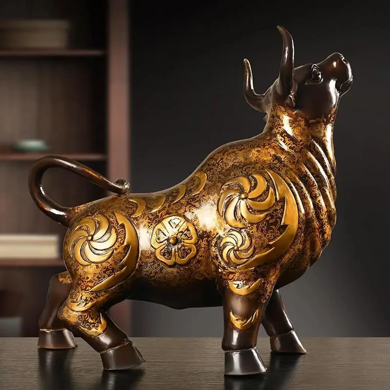 Pure copper statue animal cow model art painting home office desktop decoration ornament