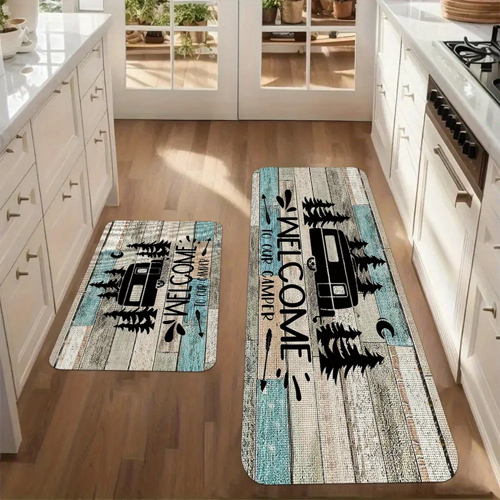 

VIKAMA 2pcs Christmas Kitchen Carpet - Car And Christmas Tree Floor Mats, Corridor Carpet, Perfect For Festive Party Decoration