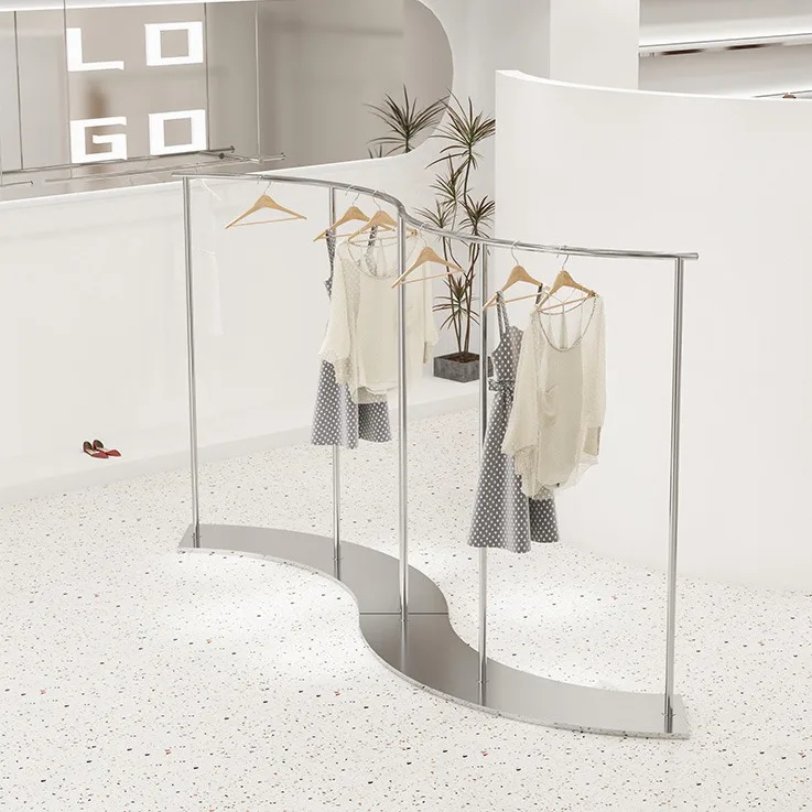 Stainless steel silver clothing store display rack hanging clothes rack Korean women's clothing store brushed Nakajima S-shaped