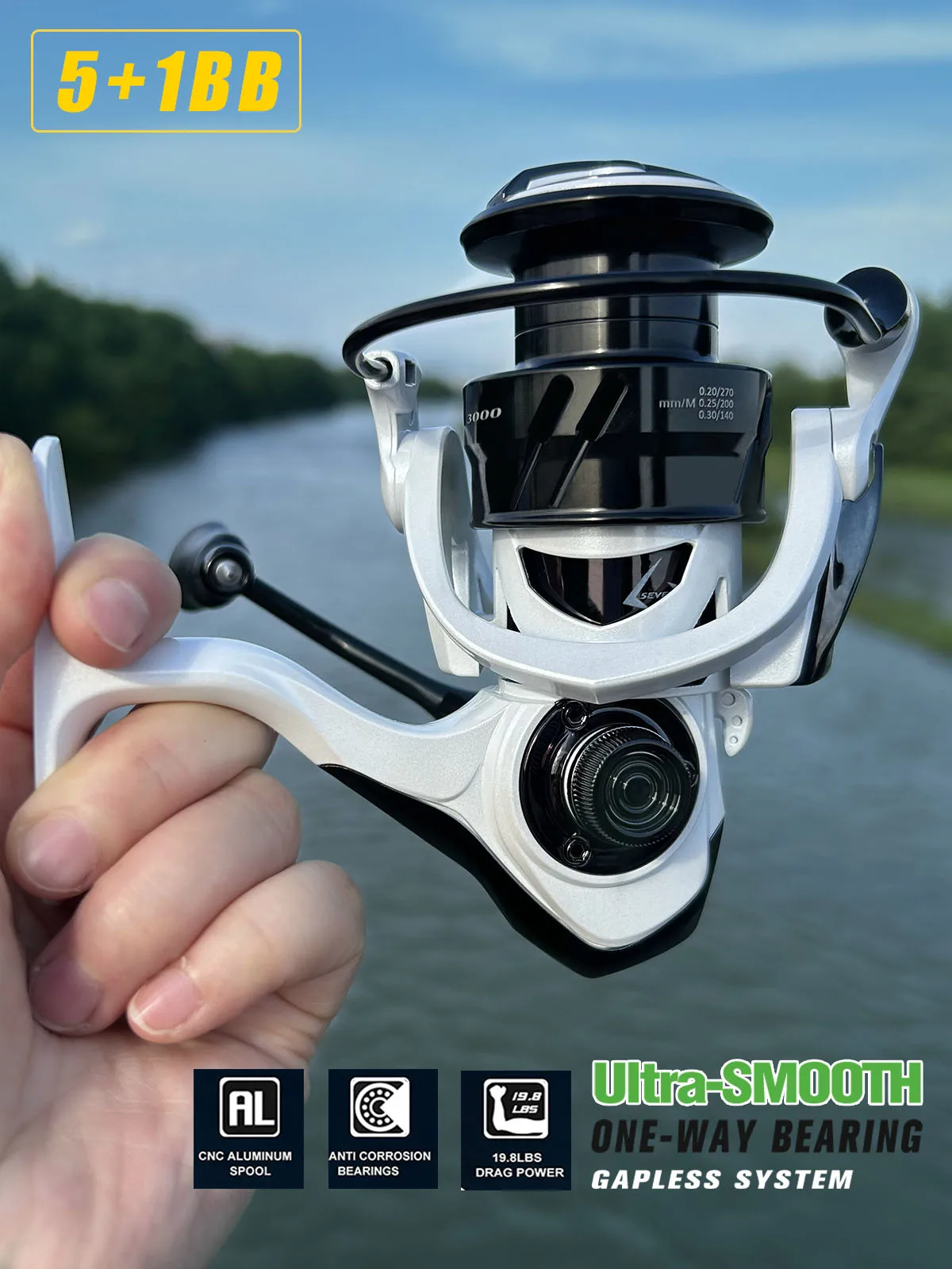 Double Sealed Bearings Spinning Fishing Reel 5+1BB Carp Saltwater Freshwater Pesca 5.2:1 Gear Ratio Durable Wheel Max Drag 15kg