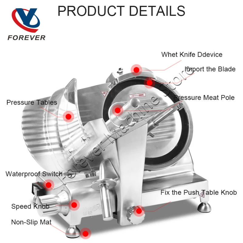 

8-дюймовая полуавтоматическая многофункциональная мясорезка для коммерческого и домашнего использования с корпусом из алюминиевого сплава