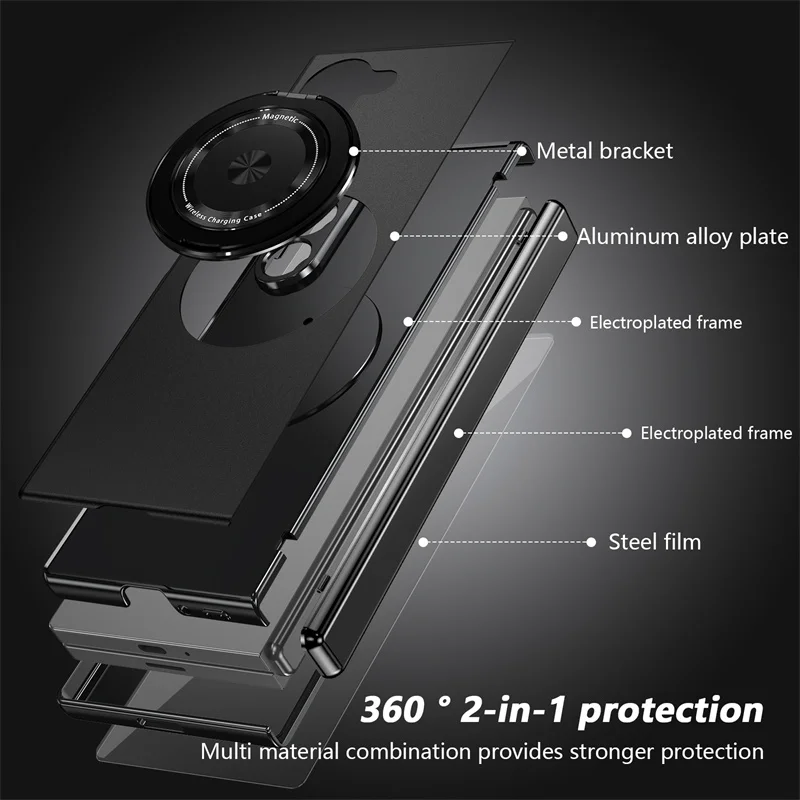 360° Rotating Holder Magnetic Phone Case For Samsung Galaxy Z Fold7 Fold6 Fold5 Fold4 5G Ring Hinge Screen Protector Film Cover