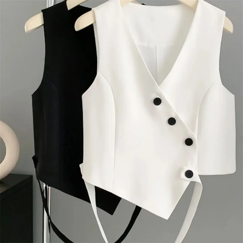 

Women's Summer Suit Vest 2025 New Solid Color Short Sleeveless Jacket Ladies Irregular Vest Female Waistcoat Tops Chaleco Mujer