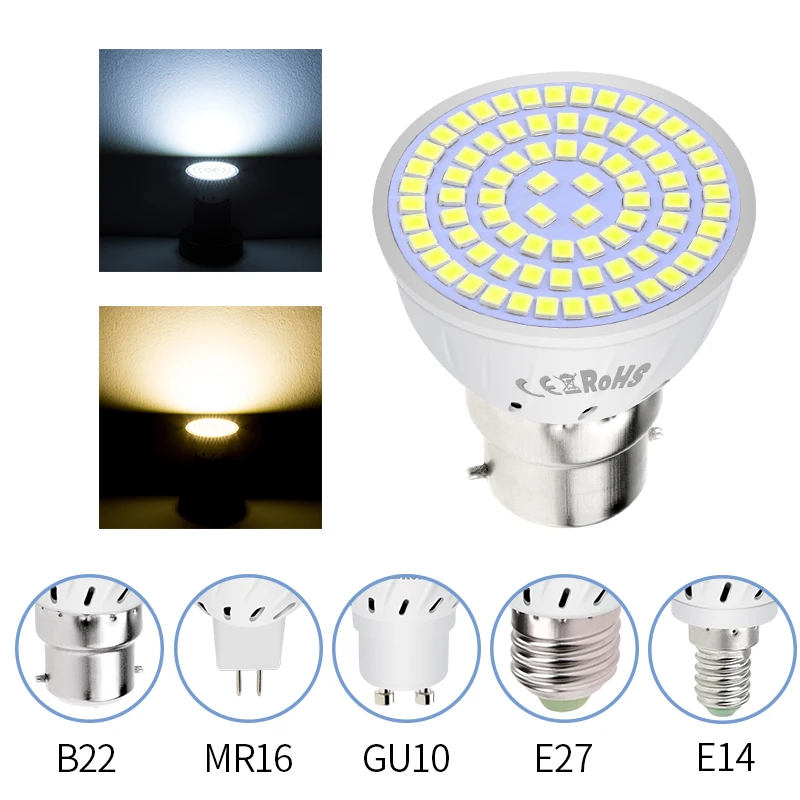 

E27 LED Lamp GU10 Spotlight Bulb E14 Lampada 48 60 80leds lampara GU 10 Bombillas Led 220V MR16 gu5.3 Spot Light B22 3W 5W 7W