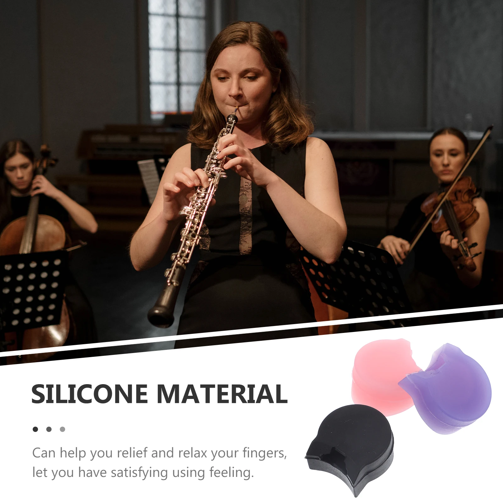 

3pcs Rest Cushions Silicone Finger Support Black Purple Pink Silicone Clarinet Finger Cover Thumb Rest Accessories