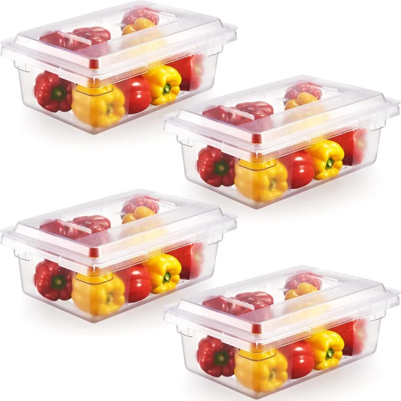 4 Pack Food Storage Box with Lid, Clear NSF Polycarbonate Food Storage Box, 3.5 Gallon,Stackable Commercial Storage Containers