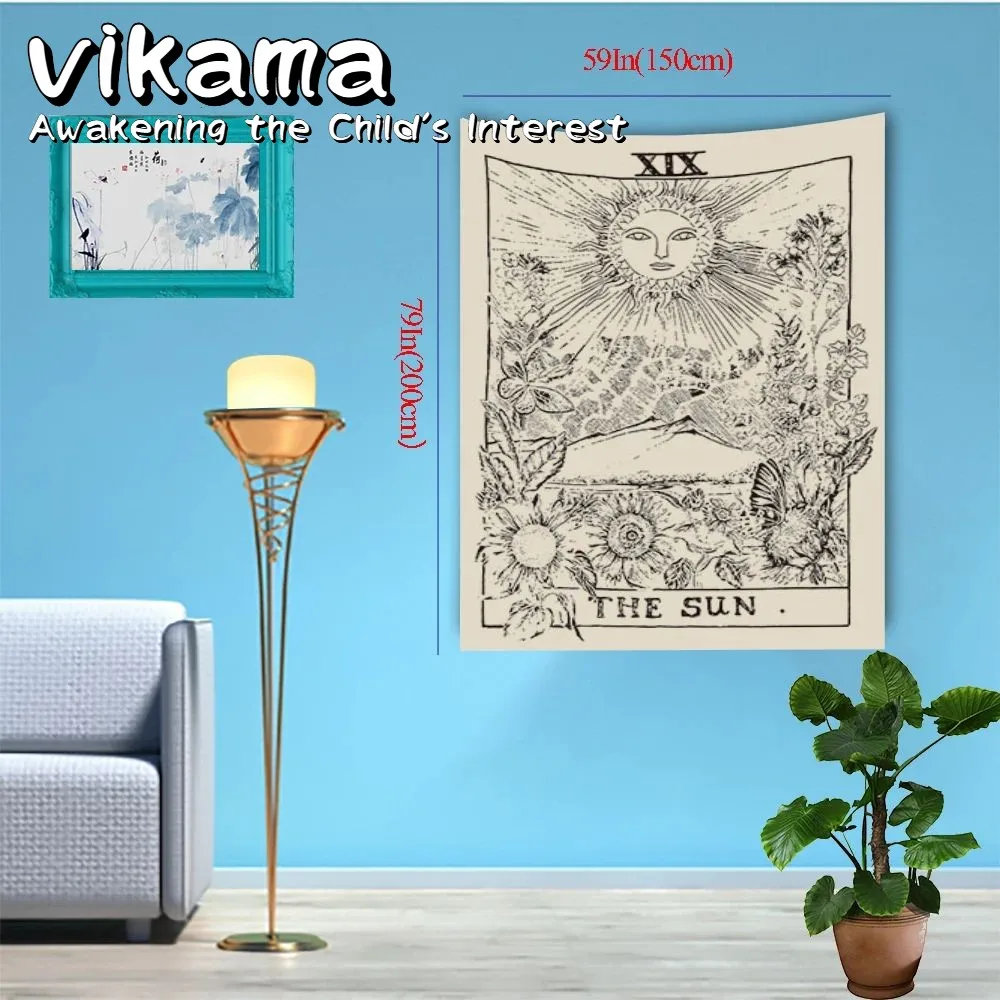 Wandteppich mit VIKAMA-Tarotkarten – Wandteppich mit Sonne, Mond, Stern, Wandbehang für Heimdekoration, Wohnzimmer- und Schlafzimmerdekoration