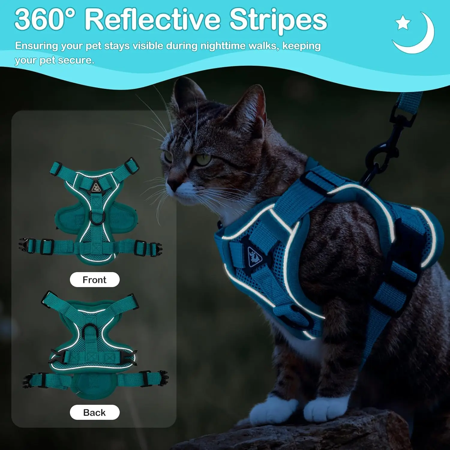 Pets Harness And Leash Set For Small To Large Cats Adjustable Cat Vest Harness Reflective Trim Universal Cat Leash And Harness_voghion.com